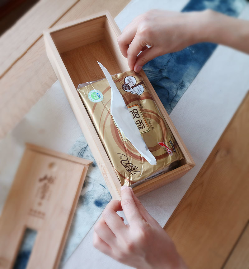 创意茶叶木盒包装，用完后还能当抽纸盒