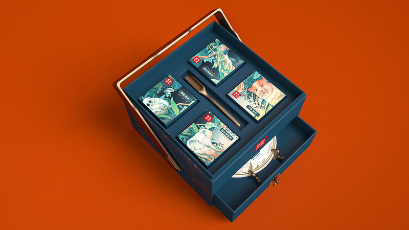 创意茶叶礼盒，异形结构插画设计，美观大气