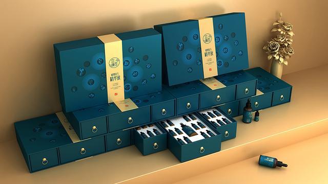 深蓝色经典精油高端礼盒包装盒设计制作