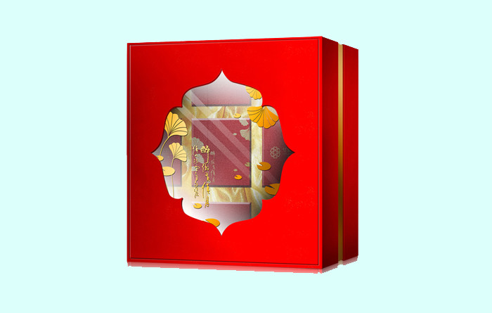 红色简约大气镂空月饼礼盒设计